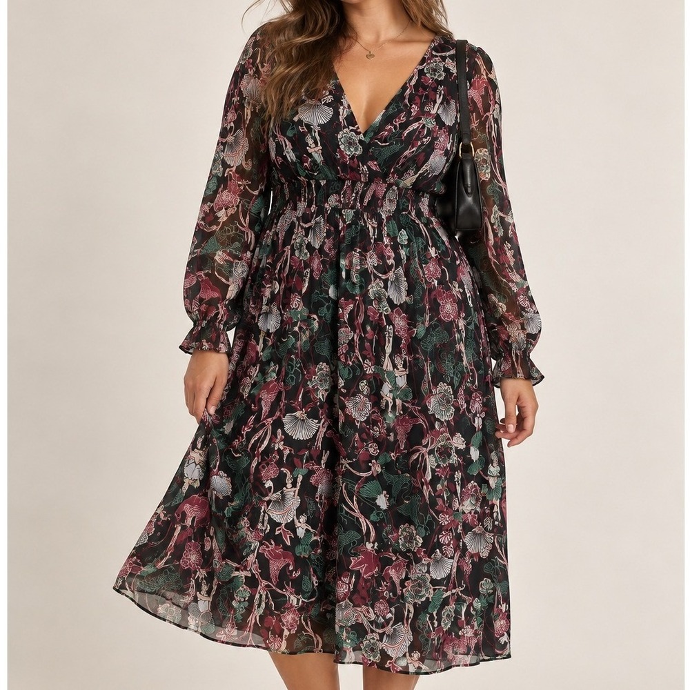 Modcloth Midi Dress Opening Night at the Ballet XL Sheer Wrap Tie Whimsigoth